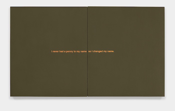 Richard Prince: My Name, 1987. Acrylic and silkscreen ink on canvas. Diptych 55 7/8 x 96 inches overall. 141.9 x 243.8 cm overall