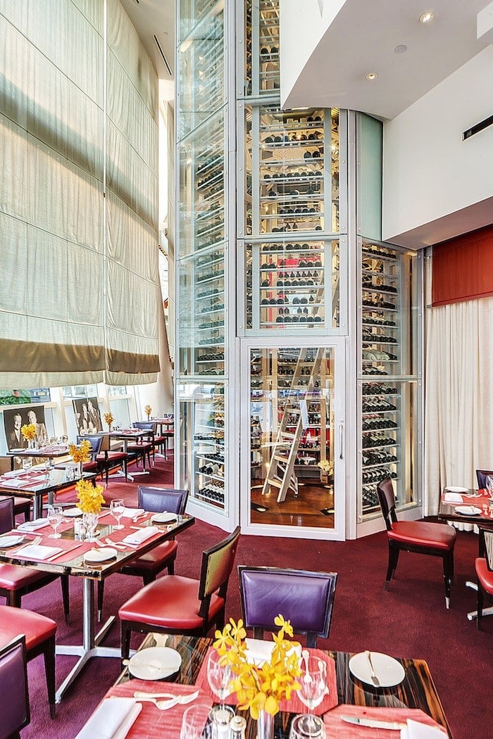 The 2-story Wine Tower reaches from the floor to the ceiling of the restaurant. 