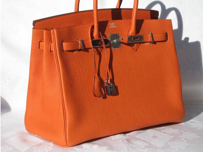 Hermes Custom Made Orange H Togo Leather 35cm Birkin Bag with Contrast Gold Piping & Interior with Palladium Hardware