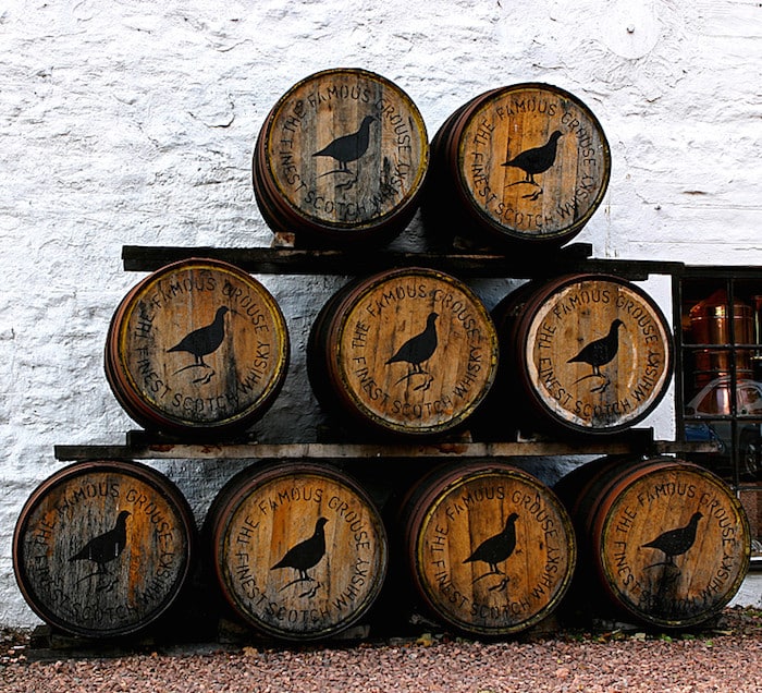 Famous Grouse Barrels Famous Grouse barrels outside the Glenturret distillery in Scotland.