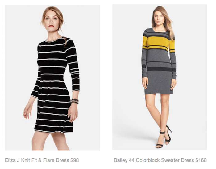  Eliza J Knit Fit & Flare Dress $98,  Bailey 44 Colorblock Sweater Dress $168