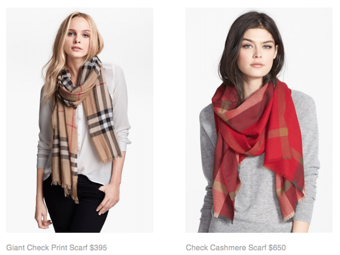 Giant Check Print Scarf $395, Check Cashmere Scarf $650