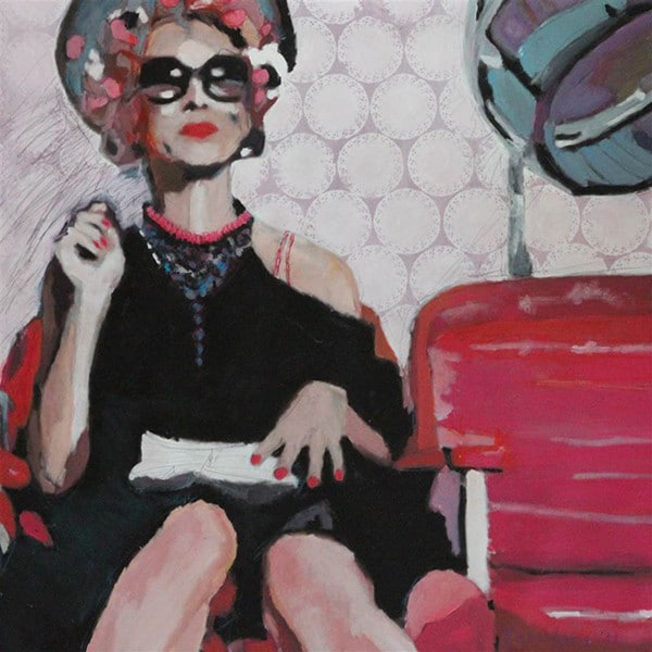 Helga Zumstein's Lady Gears Up 2. Acrylic on Canvas 39.5" x 39.5"