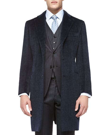 Briono Tonal-Plaid Mohair/Wool Overcoat