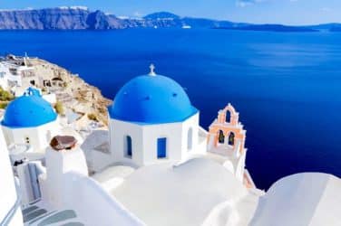 Santorini blue dome churches
